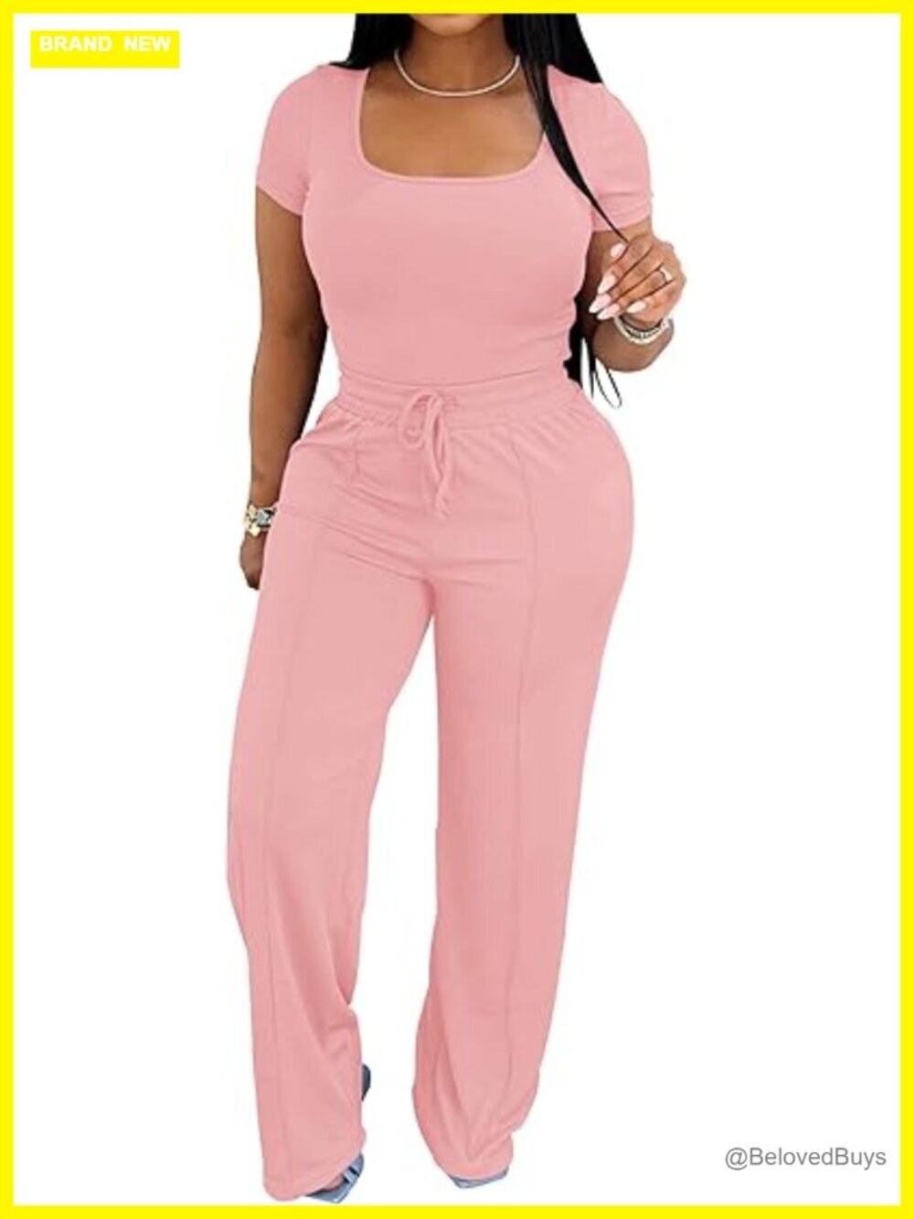 Women's 2 Piece Lounge Set Short Sleeve Top and High Waisted Wide Leg Pants